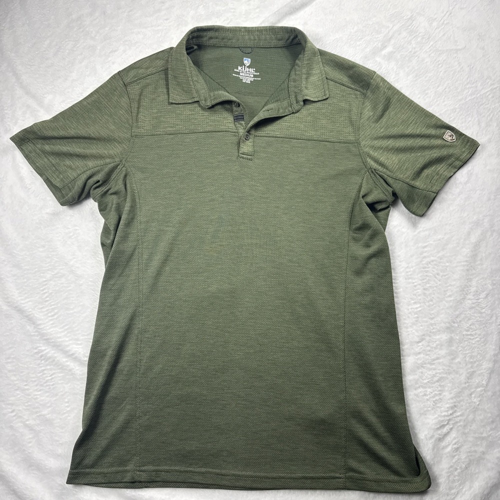 Kuhl Mens Med Engineered Polo Shirt Green Short Sleeve Performance Technical EUC